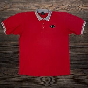 Quail Hollow Georgia Bulldogs Polo Shirt Mens XL Red Grey Short Sleeve NCAA Logo